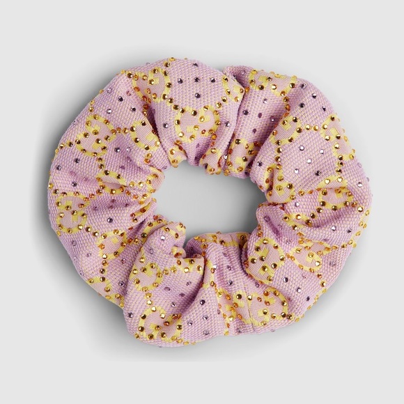Zoe Gucci GG Canvas Scrunchie Pink & Yellow with Crystals - Picture 1 of 8